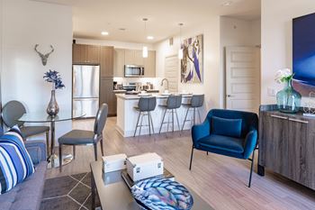 Living room with blue chair
